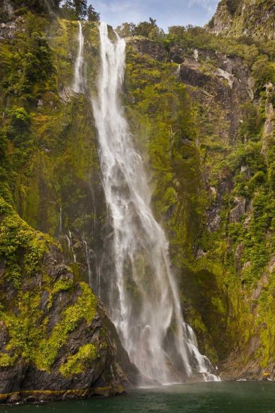 New Zealand Waterfall into Milford Sound